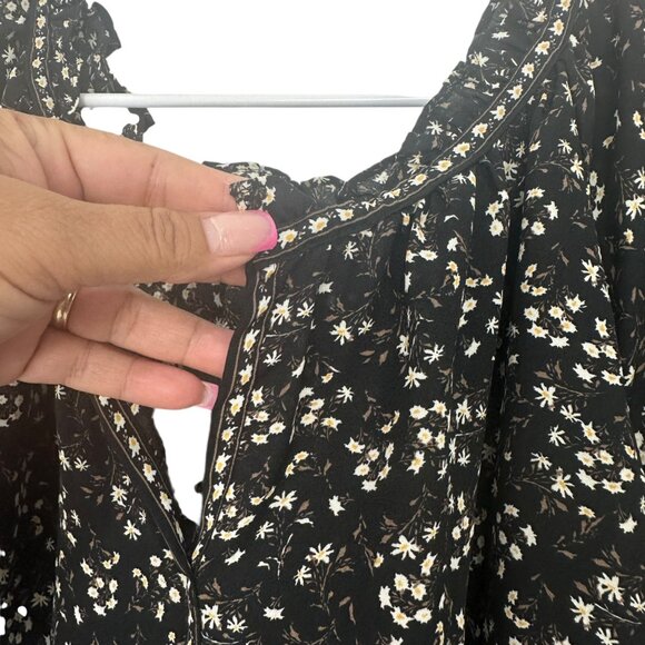 Max Studio Womens 3X Floral Ruffle Sleeve Top Blouse Black-Beige Polyester - Picture 9 of 10